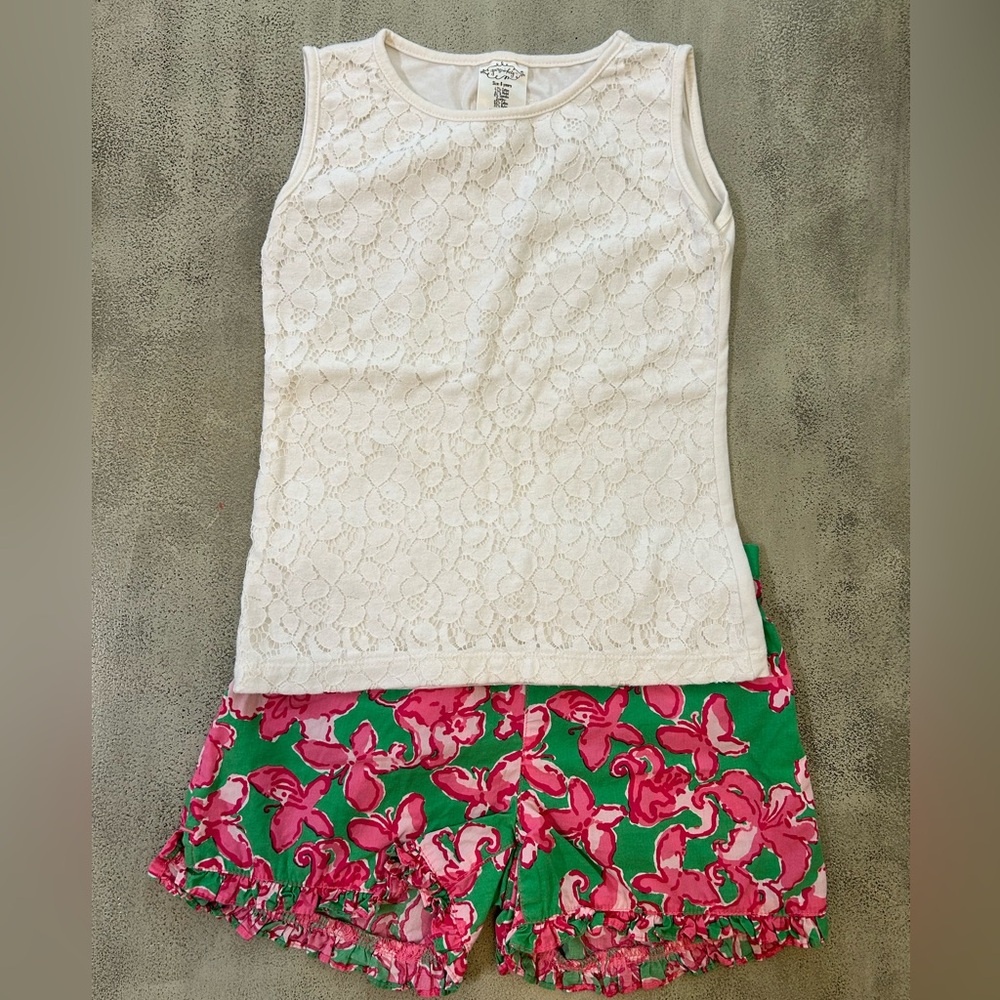 Persnickety White Lace Top and Lilly Pulitzer shorts